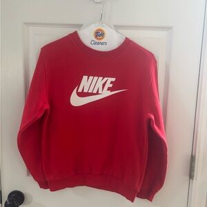 Nike Men's Red Crewneck Sweatshirt with White Swoosh